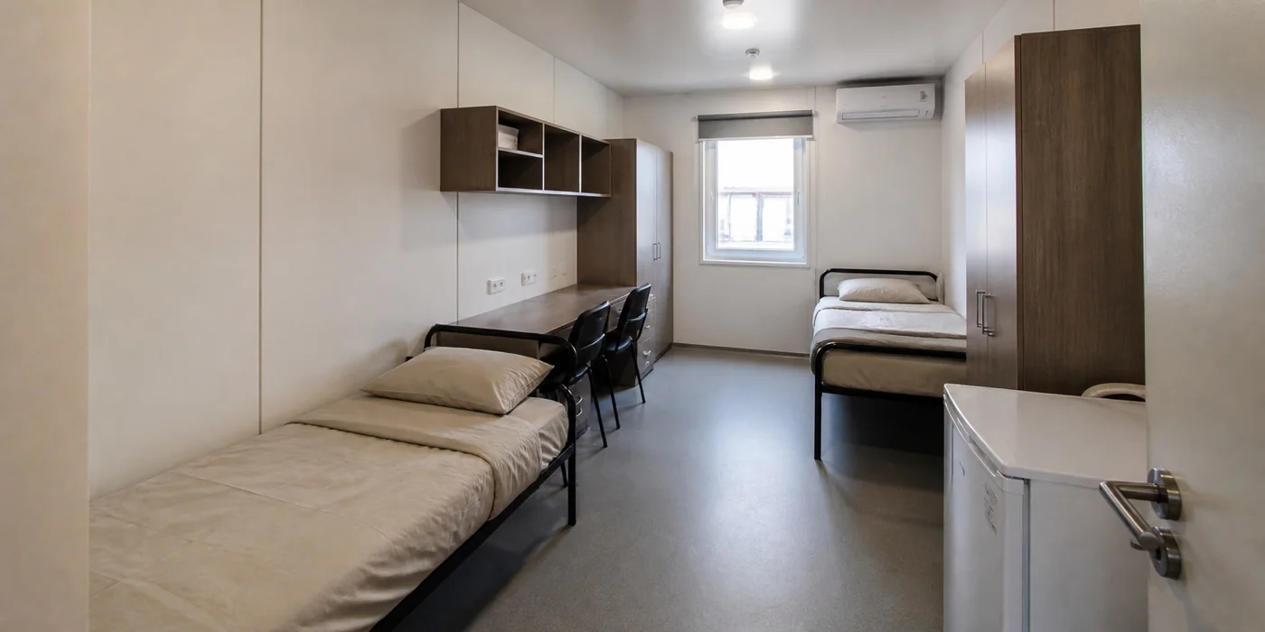 Inside a dormitory accommodation module