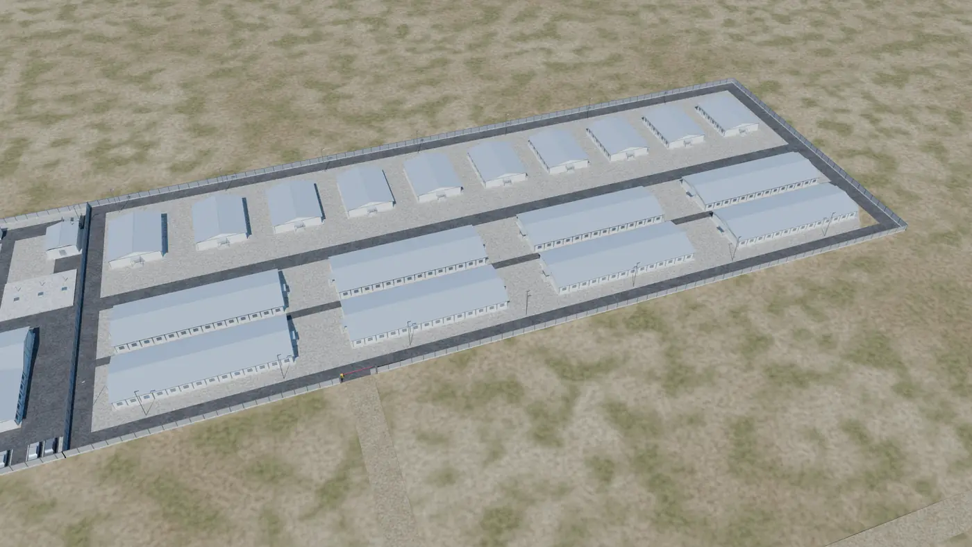 Accommodation rows of a shift worker camp, 3D model