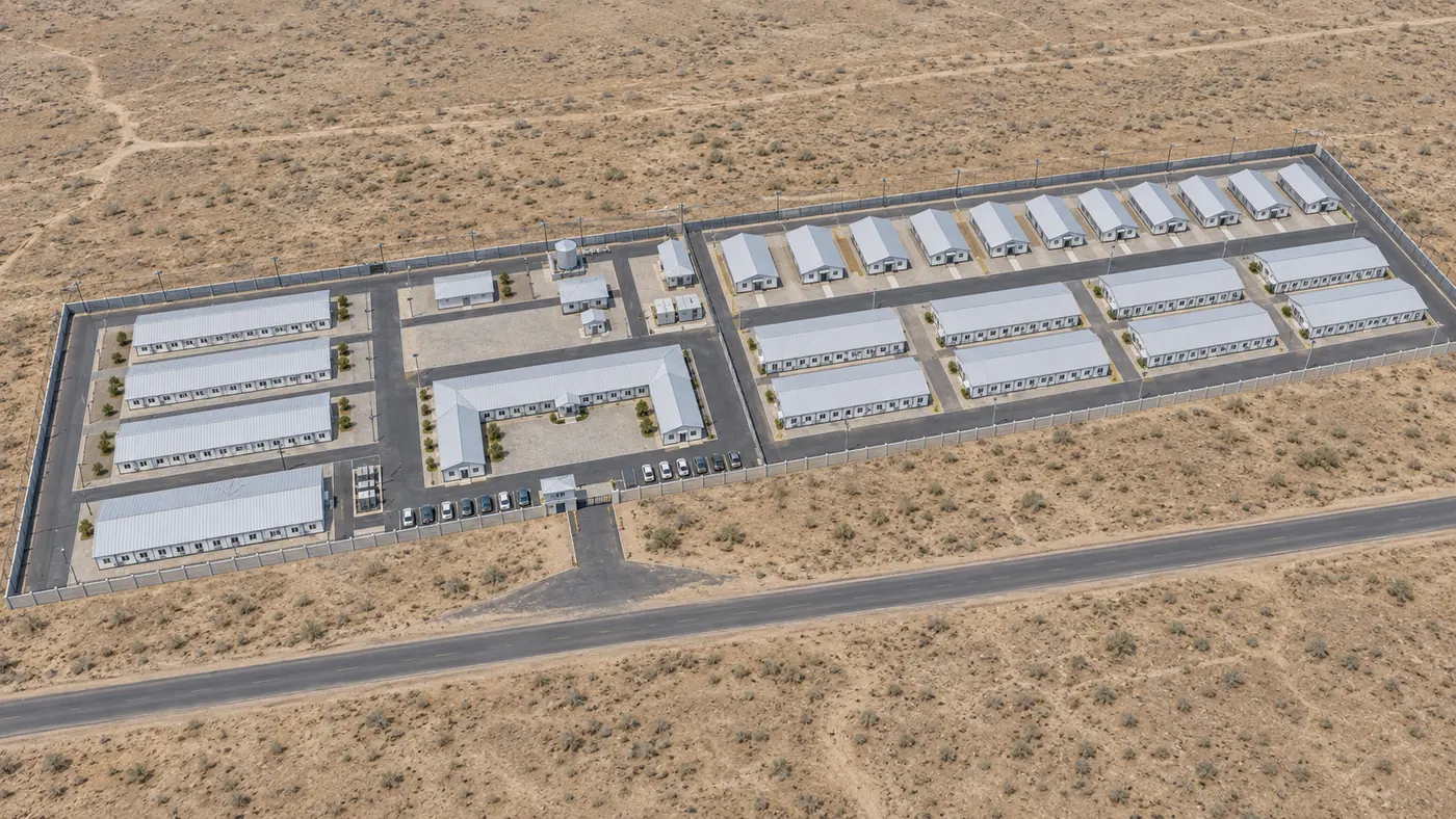 Single-story shift worker camp, top view